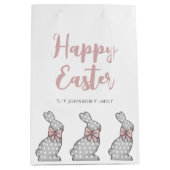 キュートピンクバニーハッピーイースター ミディアムペーパーバッグ (正面)