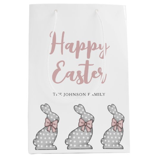 キュートピンクバニーハッピーイースター ミディアムペーパーバッグ (正面)