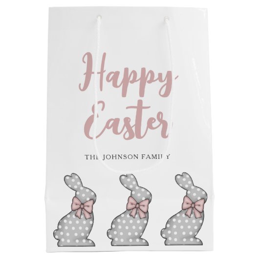 キュートピンクバニーハッピーイースター ミディアムペーパーバッグ (裏面)