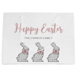 キュートピンクバニーハッピーイースター ラージペーパーバッグ