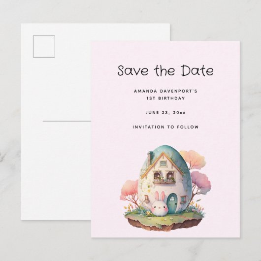 キュートピンクバニーラビットかわいいスタイル保存日 インビテーションポストカード (正面/裏面)
