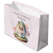 キュートピンクバニーラビットかわいいスタイル誕生日 ラージペーパーバッグ (裏面アングル)