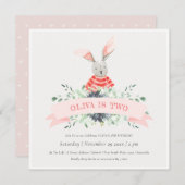 キュートピンクバニーリーフ任意の年齢誕生日招待状 サンキューカード (正面/裏面)