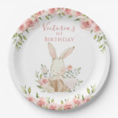 キュートピンクバニー1ワンファースト誕生日 ペーパープレート (正面)