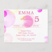 キュートピンクバブル子供の誕生日パーティの招待状 インビテーションポストカード (裏面)