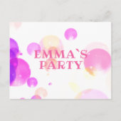 キュートピンクバブル子供の誕生日パーティの招待状 インビテーションポストカード (正面)