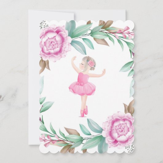 キュートピンクバレリナピオニー誕生日招待状 招待状 (裏面)