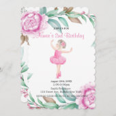 キュートピンクバレリナピオニー誕生日招待状 招待状 (正面/裏面)