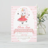 キュートピンクバレリナユニコーングリッターガール誕生日 招待状 (スタンド正面)