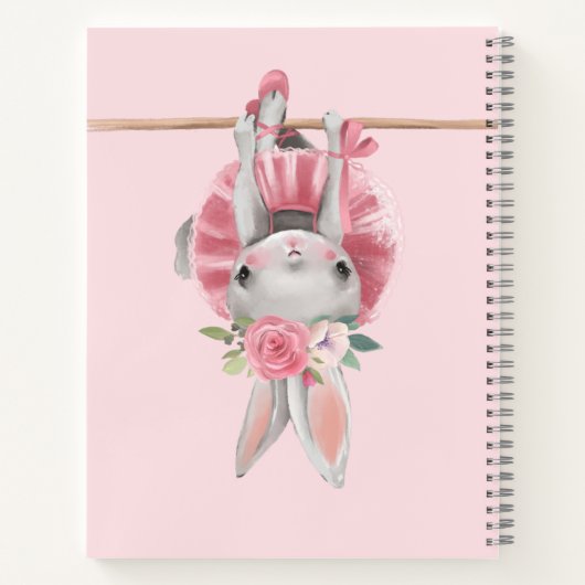 キュートピンクバレリーナバレエバニーパーソナライズされた ノートブック (裏面)