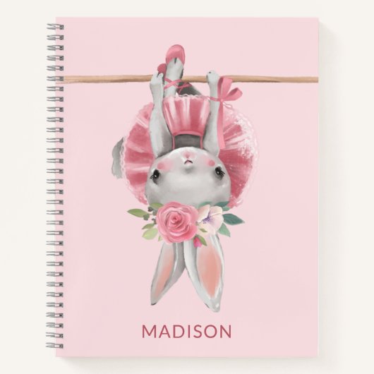 キュートピンクバレリーナバレエバニーパーソナライズされた ノートブック (正面)