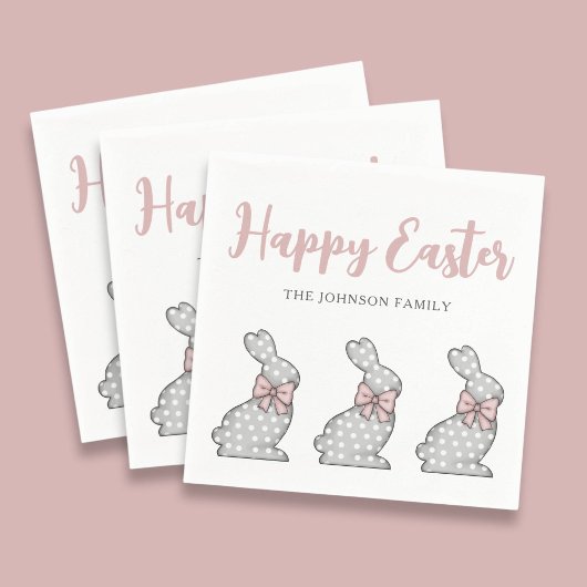 キュートピンクバンニーハッピーイースター スタンダードカクテルナプキン