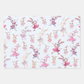 キュートピンクバンニー踊りパターン ラッピングペーパーシート (正面3)