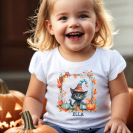 キュートピンクパステルブラックキャットウィッチパンプキンハロウィーン トドラーTシャツ