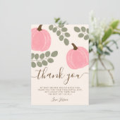 キュートピンクパンプキンユーカリ秋ベビーシャワー サンキューカード (スタンド正面)