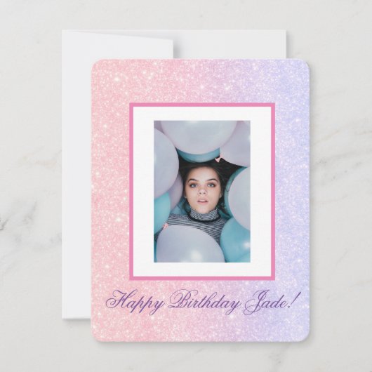 キュートピンクパーソナライズされたネームグリッター誕生日 シーズンカード (正面)