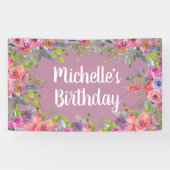 キュートピンクパープルウォーターフローラ誕生日 横断幕 (横)