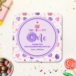 キュートピンクパープルスウィートワンパターン誕生日 スクエアシール