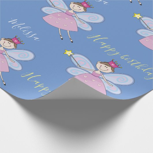 キュートピンクパープルブルーフェアリー誕生日 パーソナライズされた ラッピングペーパー (角)