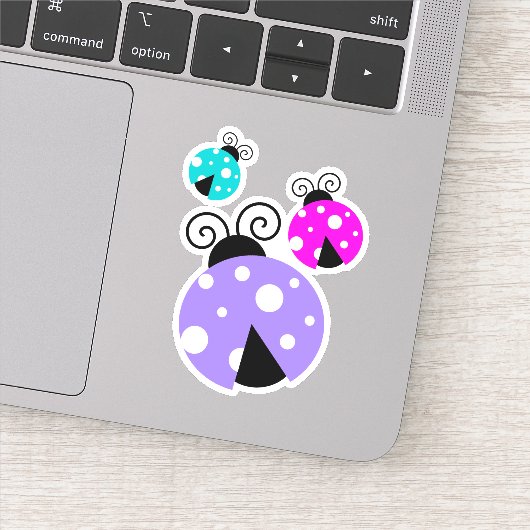 キュートピンクパープルブルーラディバグイラストレーション シール (詳細)