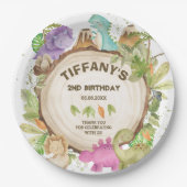 キュートピンクパープル恐竜ジュラシックガール誕生日 ペーパープレート (正面)