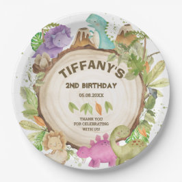 キュートピンクパープル恐竜ジュラシックガール誕生日 ペーパープレート