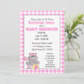 キュートピンクヒッポベビーシャワー招待状 招待状 (スタンド正面)