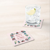 キュートピンクビレッジクリスマスパーティー スクエアペーパーコースター (インサイチュ)