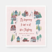 キュートピンクビレッジクリスマスパーティー スタンダードランチョンナプキン (正面)
