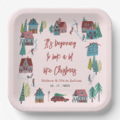 キュートピンクビレッジクリスマスパーティー ペーパープレート (正面)