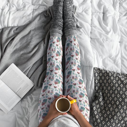 キュートピンクビレッジ&カーツリーレトロクリスマス レギンス