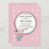 キュートピンクピグベビーシャワー招待状 招待状 (正面/裏面)