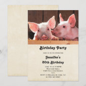 キュートピンクピグレット写真誕生日 招待状 (正面/裏面)