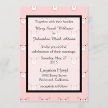 キュートピンクピグ顔パターンおもしろい結婚式招待状