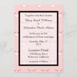 キュートピンクピグ顔パターンおもしろい結婚式招待状 招待状