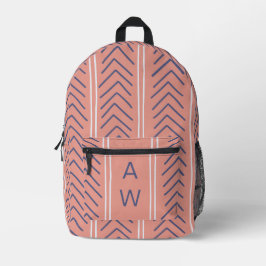 キュートピンクピーチジオメトリックアローズモノグラムイニシャル プリントバックパック