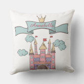 キュートピンクフェアリーテイルプリンセス城名前をカスタムする クッション (裏面)