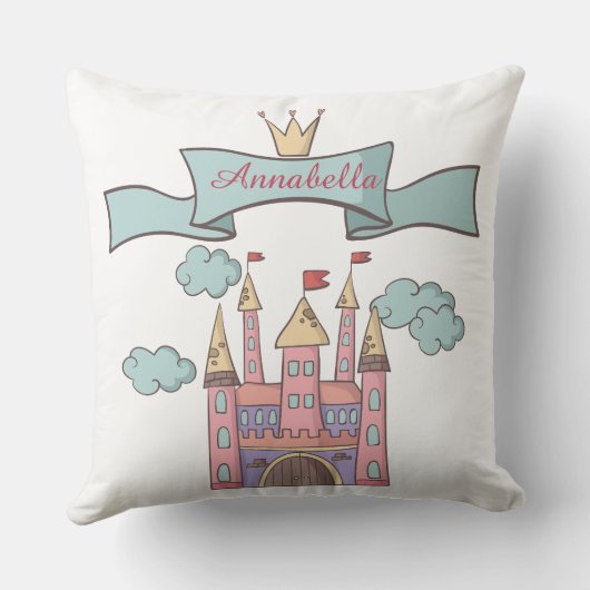 キュートピンクフェアリーテイルプリンセス城名前をカスタムする クッション (裏面)