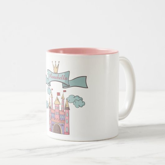 キュートピンクフェアリーテイルプリンセス城名前をカスタムする ツートーンマグカップ (正面右)