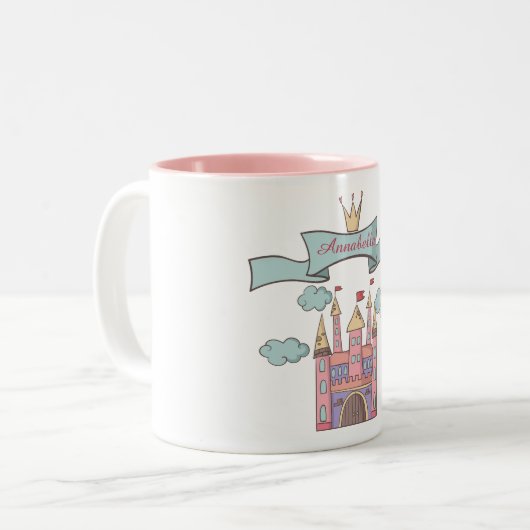 キュートピンクフェアリーテイルプリンセス城名前をカスタムする ツートーンマグカップ (正面左)