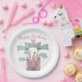 キュートピンクフェアリーテイルプリンセス城名前をカスタムする ペーパープレート (パーティー)