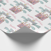 キュートピンクフェアリーテイルプリンセス城名前をカスタムする ラッピングペーパー (角)