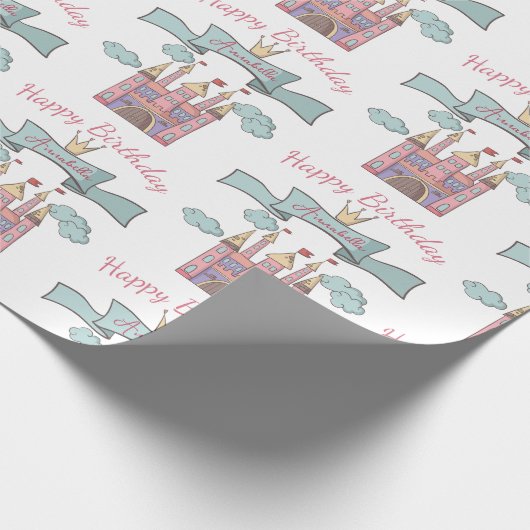 キュートピンクフェアリーテイルプリンセス城名前をカスタムする ラッピングペーパー (角)