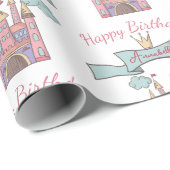 キュートピンクフェアリーテイルプリンセス城名前をカスタムする ラッピングペーパー (ロールコーナー)