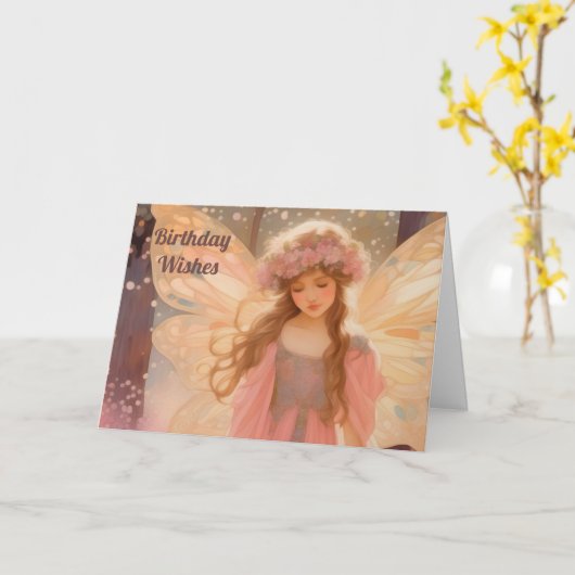 キュートピンクフェアリー絵画ファンタジー カード (黄色い花)