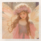 キュートピンクフェアリー絵画ファンタジー ガラスコースター (正面)
