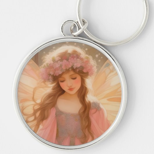 キュートピンクフェアリー絵画ファンタジー キーホルダー (正面)