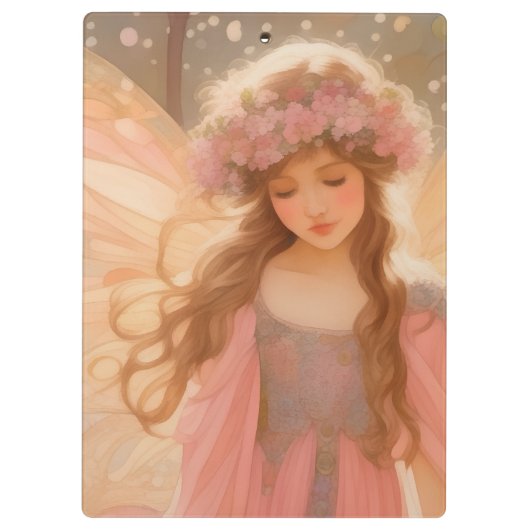 キュートピンクフェアリー絵画ファンタジー クリップボード (裏面)