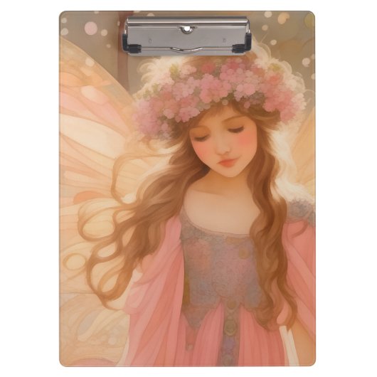 キュートピンクフェアリー絵画ファンタジー クリップボード (正面)
