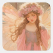 キュートピンクフェアリー絵画ファンタジー スクエアシール (正面)